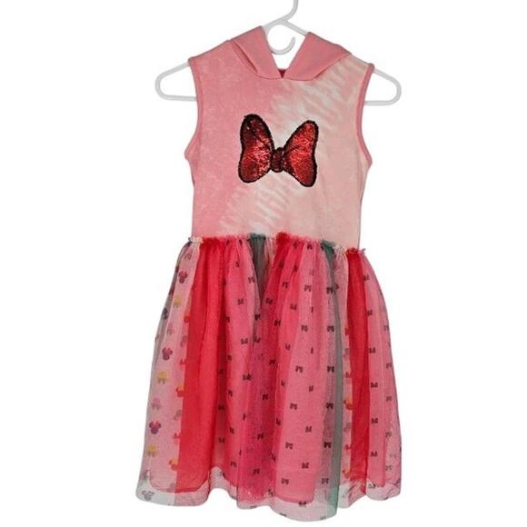 Disney Other - Disney Minnie Mouse Hooded Tulle Dress Girls Size Large 10 / 12 Pink Sequins